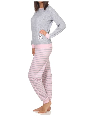 NORMANN Frottee Pyjama langarm Bündchen und Pinguin Stickerei - 71468 in Grau