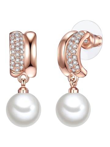 Lulu & Jane Perlen-Creolen Metall-Legierung Glas Muschelkernperle in roségold