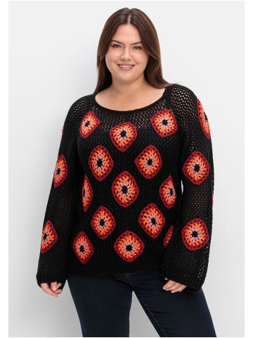 sheego by Joe Browns Häkelpullover in schwarz gemustert