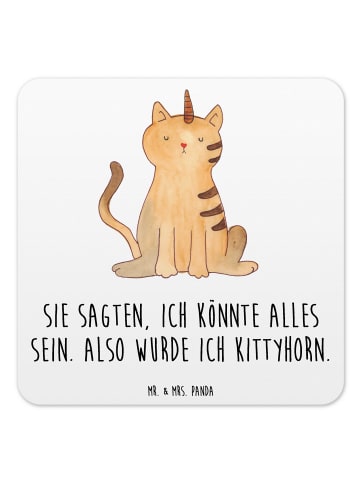 Mr. & Mrs. Panda Glasuntersetzer Einhorn Katze mit Spruch in Weiß