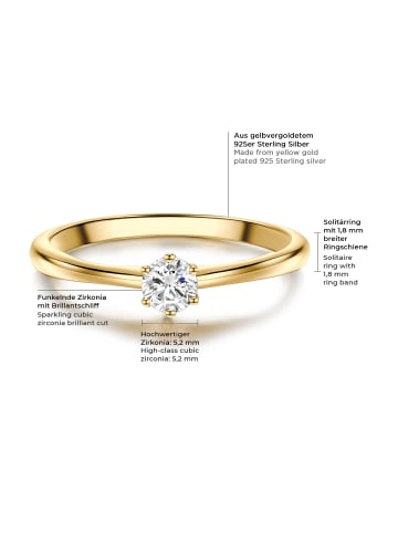 Trilani Solitärring aus Sterling Silber mit Zirkonia in gelbgold