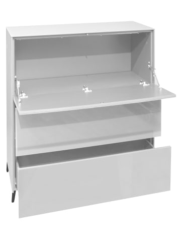 58 aufm Kessel KOMMODE Elfi 82x42x104 Hochglanz Kreidegrau/Glas Kreidegrau