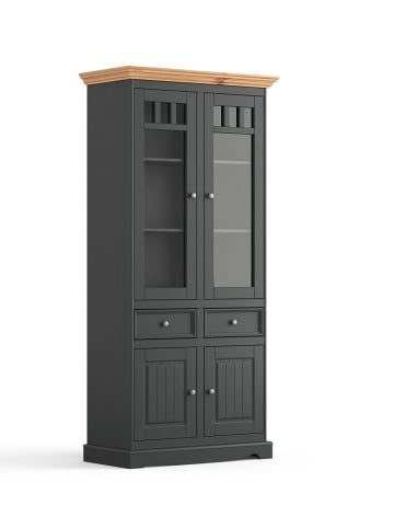 Feldmann-Wohnen Vitrine Belluno Elegante Kiefer Natur / basaltgrau lackiert 89 / 44 / 190cm