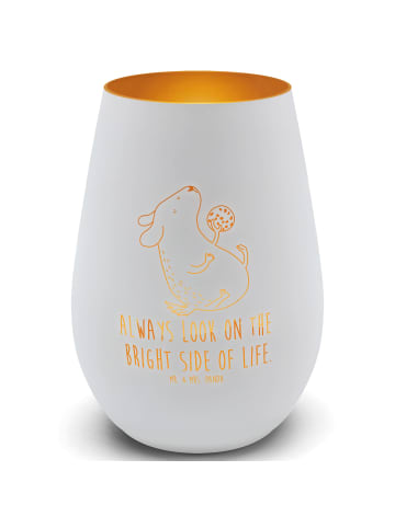 Mr. & Mrs. Panda Windlicht Glas Hund Keks mit Spruch in Weiß