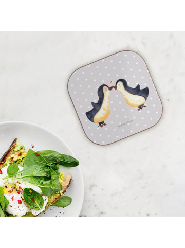 Mr. & Mrs. Panda Untersetzer Glas Pinguin Liebe ohne Spruch in Grau Pastell