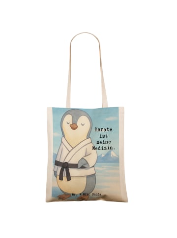 Mr. & Mrs. Panda Jutebeutel Pinguin Karate Design mit Spruch in Weiß