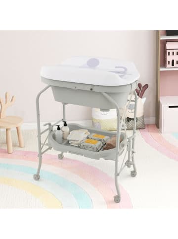 COSTWAY 4 in 1 Wickeltisch klappbar mit Badewanne in Grau