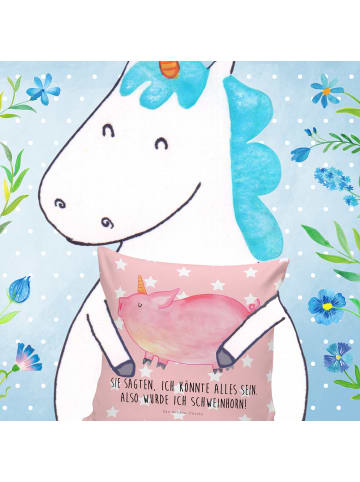 Mr. & Mrs. Panda Sofakissen Einhorn Schwein mit Spruch in Rot Pastell