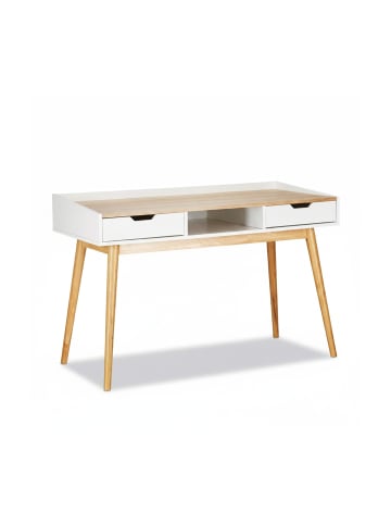 relaxdays Schreibtisch in Weiß/Braun - (B)120 x (H)76 x (T)55 cm