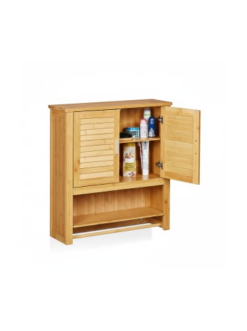 relaxdays Hängeschrank Lamell in Natur - (B)62 x (H)66 x (T)30 cm