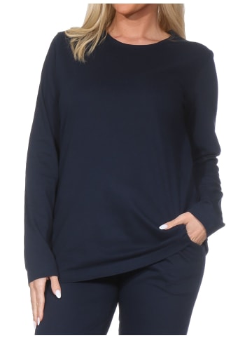 NORMANN Schlafanzug langarm Oberteil Pyjama Shirt Top in marine