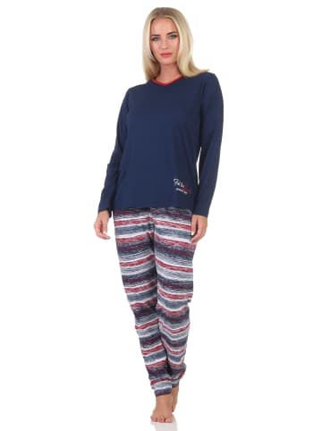 NORMANN Normann Damen langarm Schlafanzug Pyjama in wunderschöner Optik - 88767 in navy