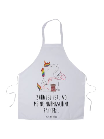 Mr. & Mrs. Panda Schürze Einhorn Näherin mit Spruch in Weiß