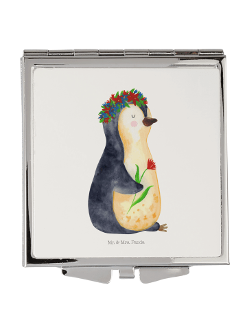 Mr. & Mrs. Panda Mini Spiegel Pinguin Blumen ohne Spruch in Weiß