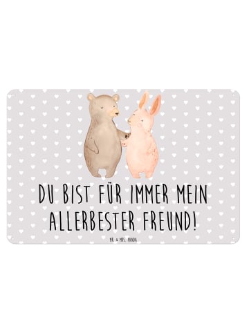 Mr. & Mrs. Panda Blechschild Bär und Hase Umarmen mit Spruch in Grau Pastell