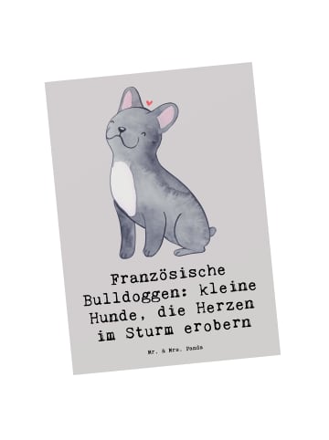 Mr. & Mrs. Panda Postkarte Französische Bulldogge mit Spruch in Grau Pastell