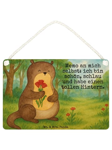 Mr. & Mrs. Panda Deko Schild Otter Blumenstrauß Design mit Spruch in Weiß