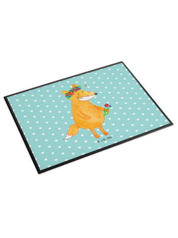 Mr. & Mrs. Panda Schreibunterlage Fuchs Blumen ohne Spruch in Türkis Pastell