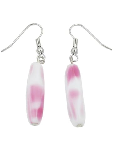 Gallay Ohrhaken Ohrhänger Ohrringe 46x7mm Vierkantolive Glas weiß-rosa in rosa