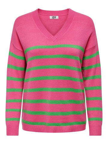 JACQUELINE de YONG Gestreifter Feinstrick Pullover V-Neck Langarm Sweater JDYMARCO in Rosa