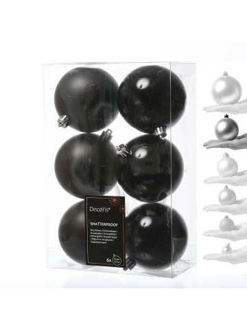 MARELIDA 6er Set Weihnachtskugeln bruchfest D: 8cm Baumkugeln in schwarz