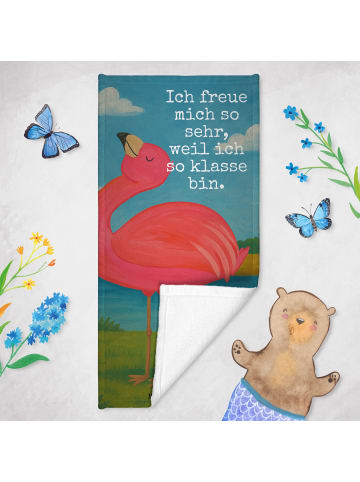 Mr. & Mrs. Panda Badhandtuch Flamingo Stolz Design mit Spruch in Aquarell Pink