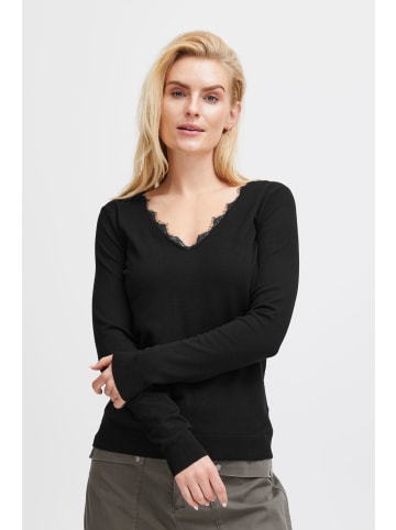 PULZ Jeans Strickpullover PZSARA V-Neck Lace Pullover - 50207566 in schwarz