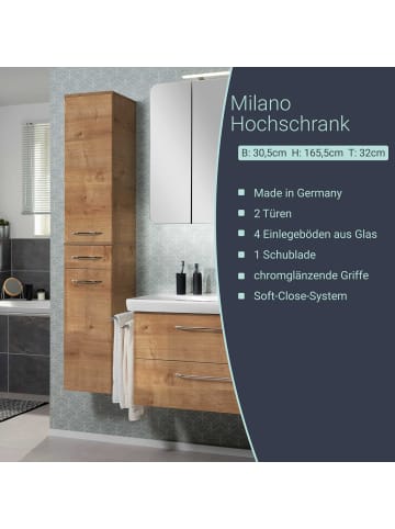 Fackelmann Hochschrank MILANO in hellbraun-30,2(B)x165,2(H)x32(T)cm