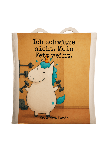Mr. & Mrs. Panda Tragetasche Einhorn Fitness Design mit Spruch in Weiß