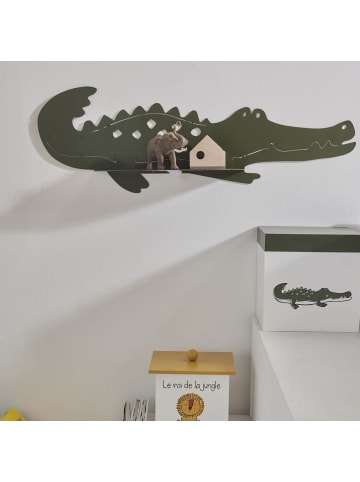 LA FACTORY Wandregal Krokodil für Kinderzimmer THE KING OF THE JUNGLE in Grün, 22 x 60 cm