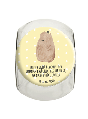 Mr. & Mrs. Panda Bonbonglas Murmeltier mit Spruch in Gelb Pastell