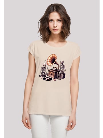 F4NT4STIC T-Shirt Gothic Skeleton Vintage Plattenspieler in Whitesand