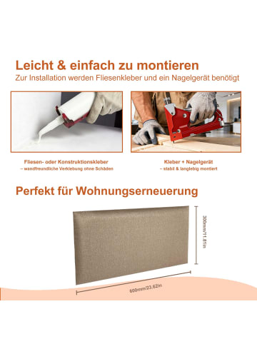 Yalion 2er-Set Wandkissen Leinen 30x60cm 3D Gepolsterte Wandpaneele in Khaki