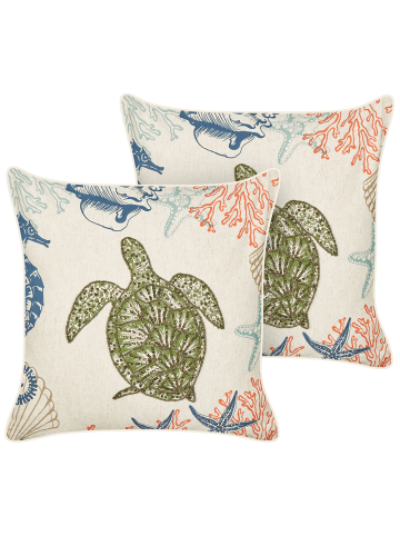 Beliani 2er-Set Dekokissen ALGAE in Beige/Blau/Grün