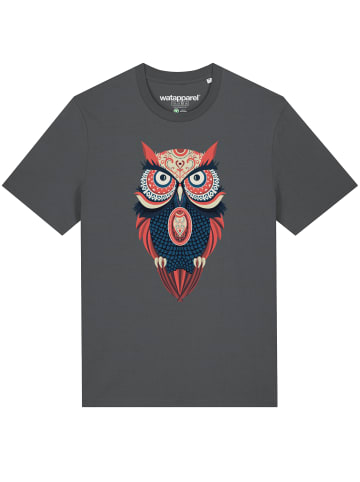 wat? Apparel T-Shirt Colorful Owl in Grau