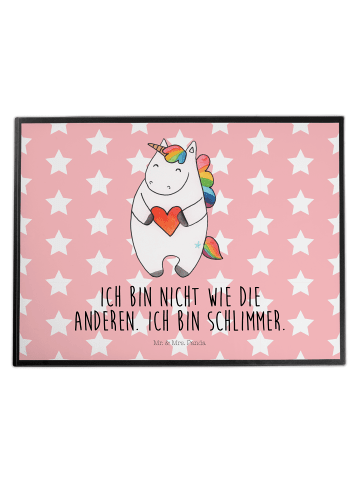 Mr. & Mrs. Panda Schreibtischunterlage Einhorn Herz mit Spruch in Rot Pastell