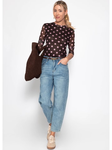 SASSYCLASSY Mesh Langarmshirt mit großen Punkten in Rosa