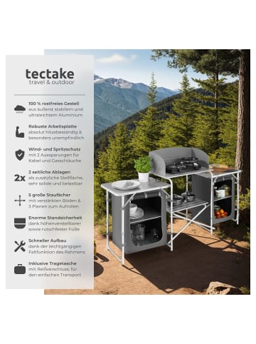 tectake Campingküche XXL mit Aluminiumgestell und 5 Fächern  172 x 52 x 104 cm, grau