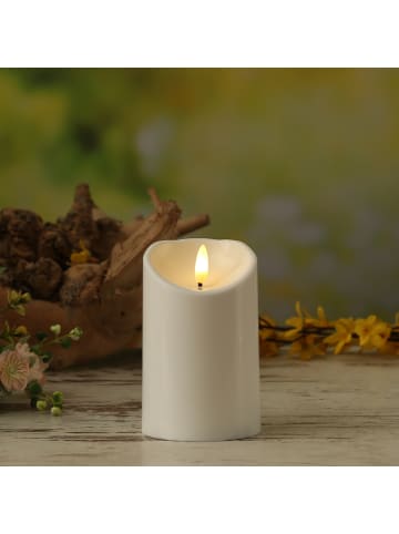 MARELIDA LED Kerze für Außen 3D Flamme flackernd D: 7,5cm H: 12,5cm in weiß