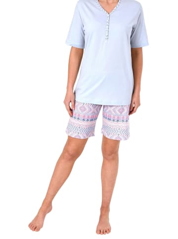NORMANN Shorty Pyjama kurzarm Ethnolook - 44779 in hellblau