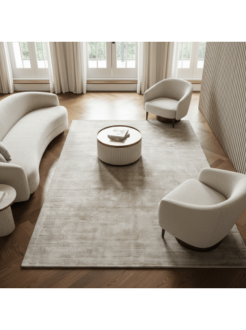 KADIMA DESIGN Teppich Viskose, Luxuriös, Zeitloses Design, Handgewebt in Beige-Grau