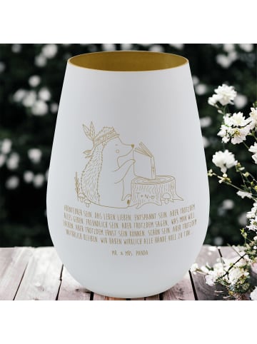 Mr. & Mrs. Panda Gold Windlicht Igel Federschmuck mit Spruch in Weiß