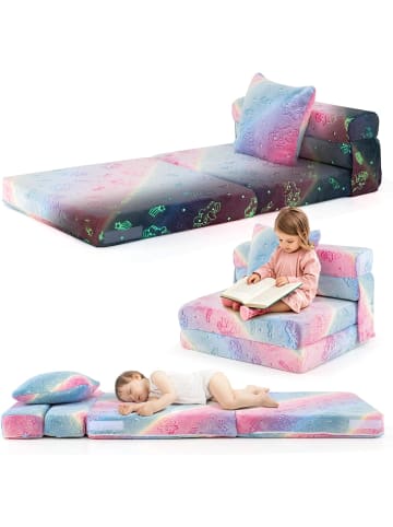 COSTWAY Kindersofa aufklappbar mit Kissen in Bunt