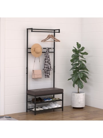HOMCOM Kleiderständer-72,5L x 35B x 180H cm-Schwarz(Gestell), Braun(Sitzfläche)