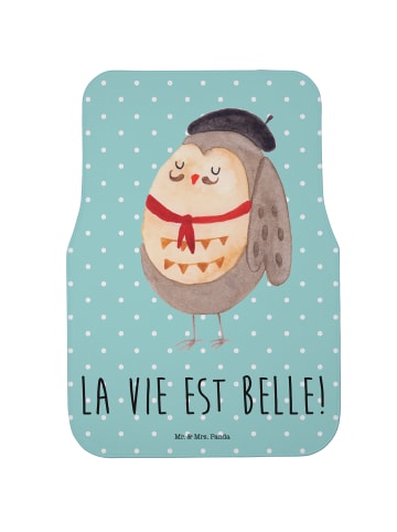 Mr. & Mrs. Panda Auto Fußmatte Eule Frankreich mit Spruch in Türkis Pastell