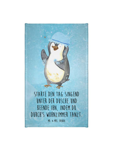 Mr. & Mrs. Panda Gästehandtuch Pinguin Duschen mit Spruch in Eisblau
