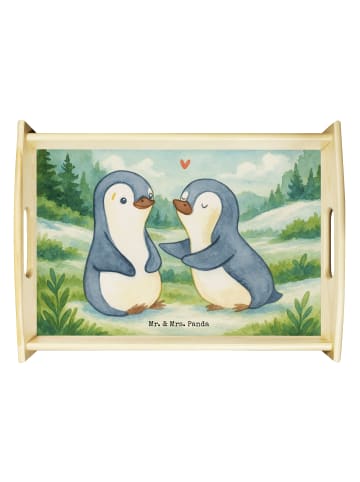 Mr. & Mrs. Panda Servier Tablett Pinguine trösten Design ohne Sp... in Weiß