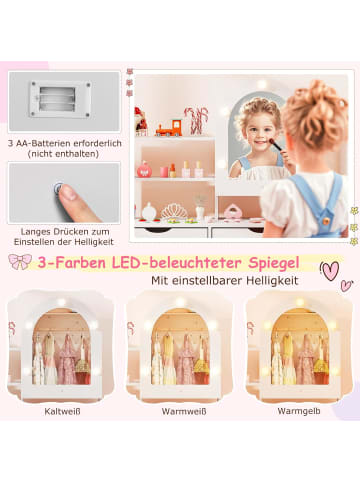 COSTWAY Kinder Schminktisch Set mit LED ab 3 Jahren in Weiß