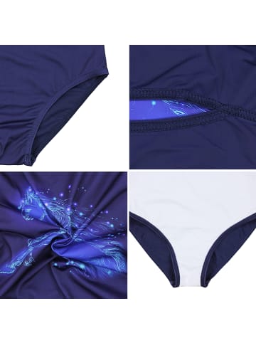 Aquarti Mädchen Badeanzug mit Ringerrücken Print in blau Modell 3