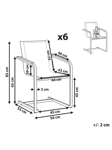 Beliani 6er-Set Freischwingerstuhl COSOLETO in Grau/Silber